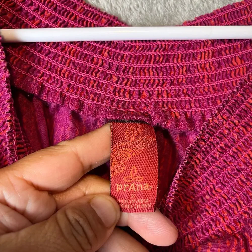 prAna Sz Small Lenora Off-Shoulder Drop Waist Dress Pink‎ & Purple Sprinkle